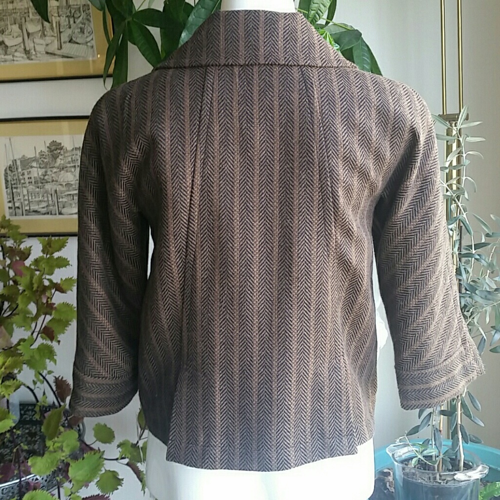 Nordstrom Ambition Brown  Herringbone Jacket 3/4 Sleeves Side Pocket Siz… - Picture 4 of 9